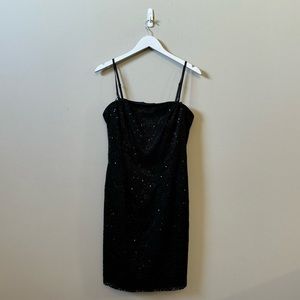 Adrianna Papell evening sequin black sleeveless formal evening mini dress